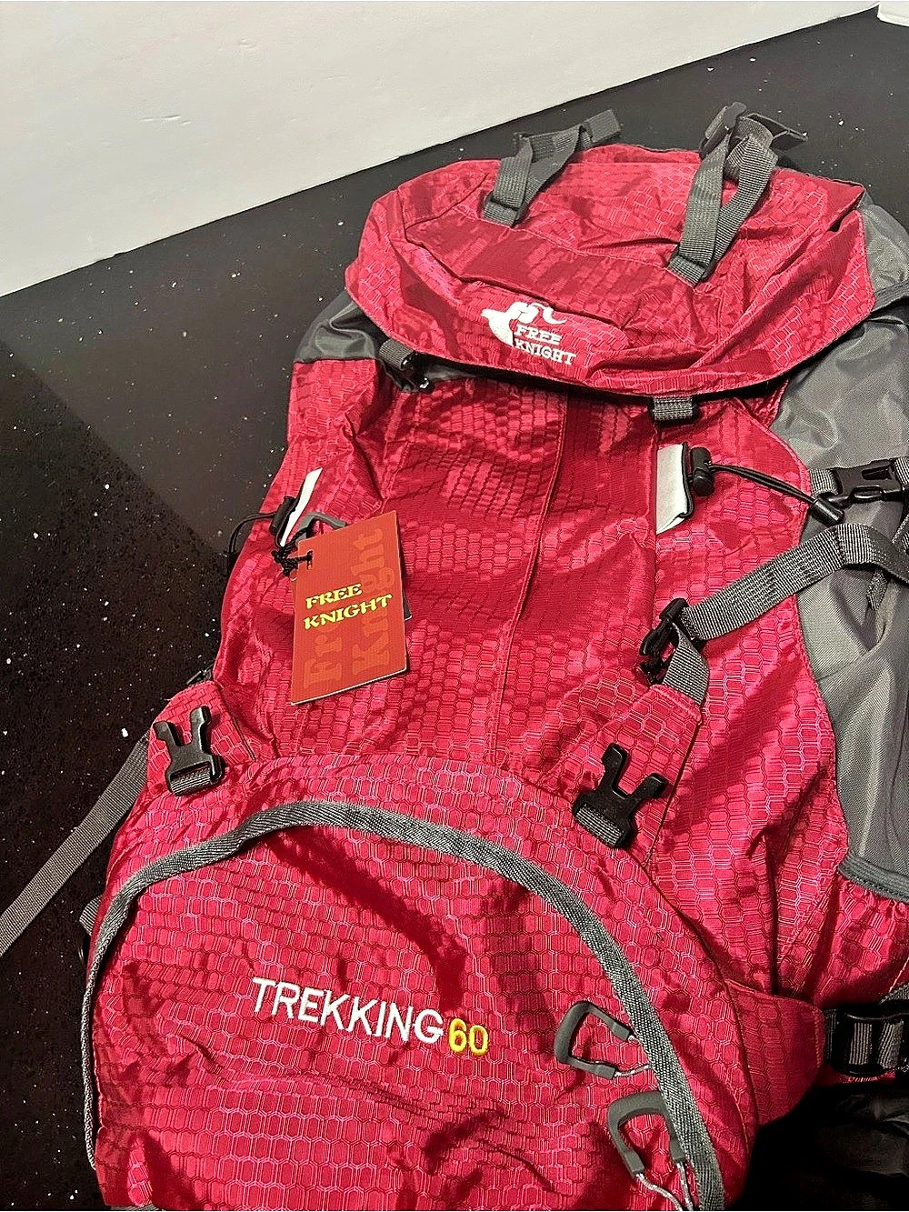 Free Knight Trekking 60L Hiking Backpack Red & Gray